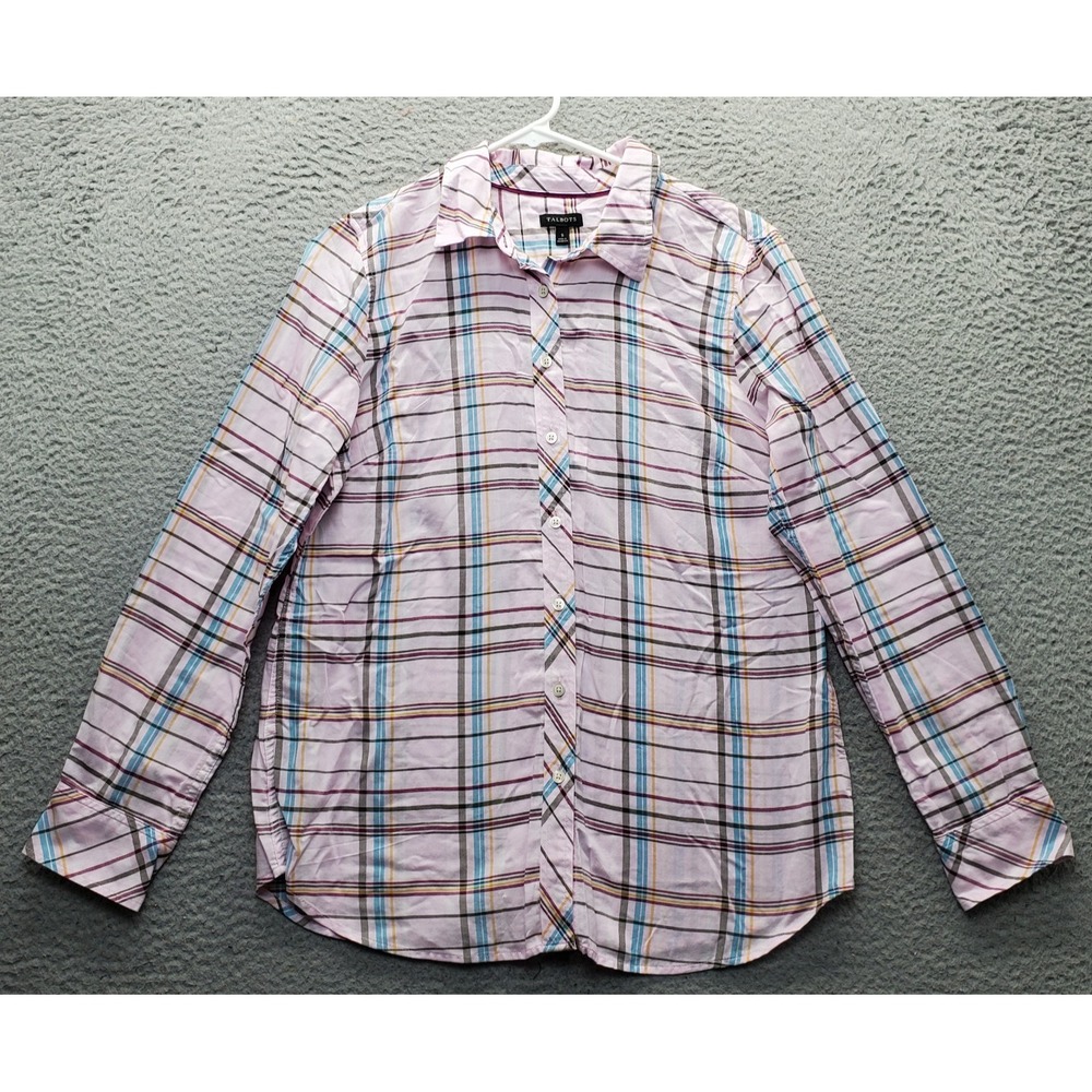 Talbots Shirt Top Womens Small Multi Plaid Long Sleeve Collared Casual Button-Up